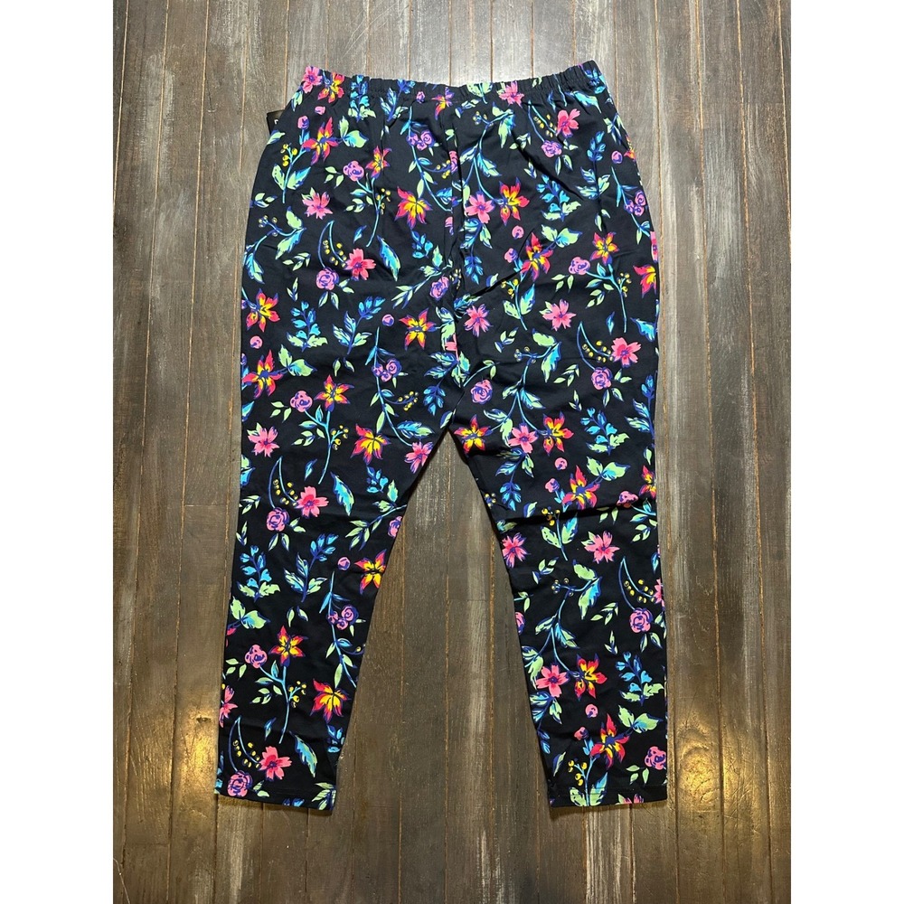Woman Within Floral‎ Print Leggings Black Multi Plus 1X Petite Stretch - Picture 2 of 4